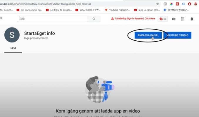 Designa youtubekanal steg 1