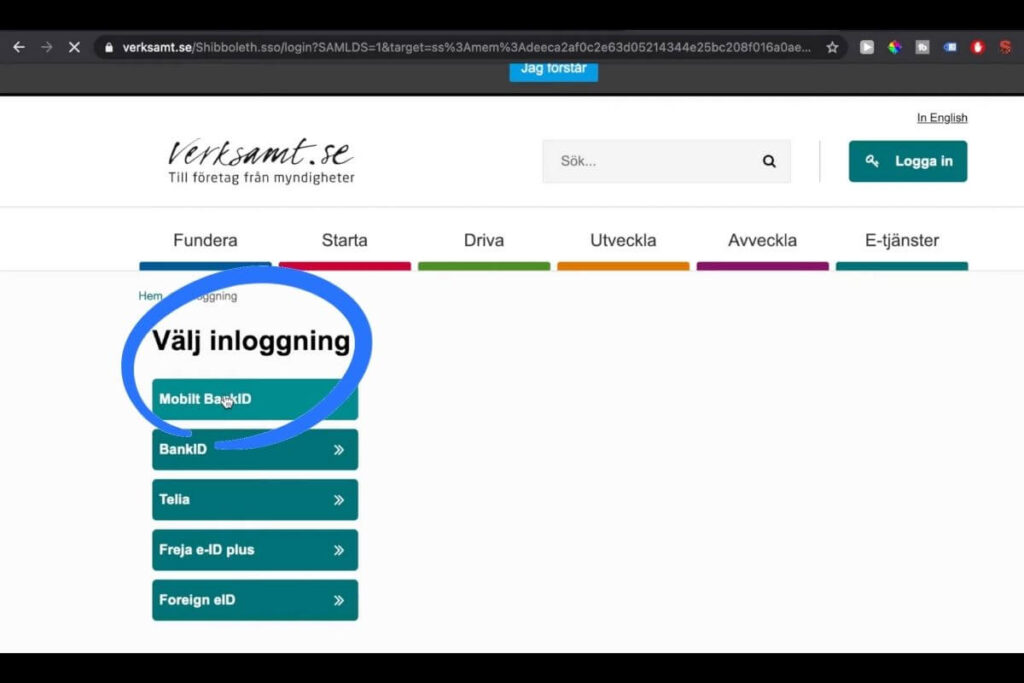 Inloggning till verksamt.se